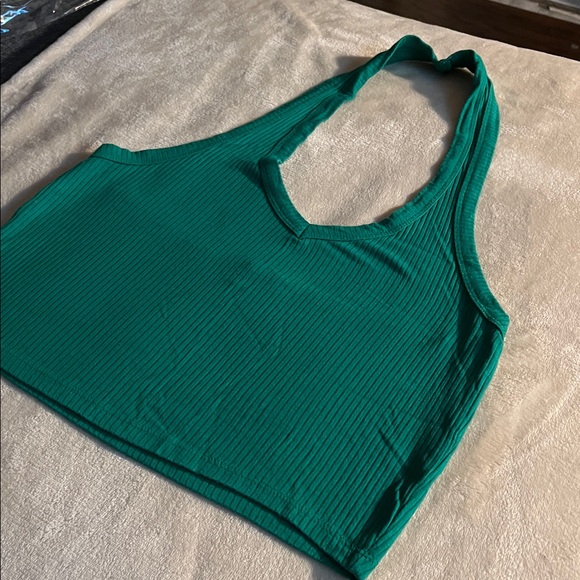 Green Ribbed Halter Top - Picture 3 of 9